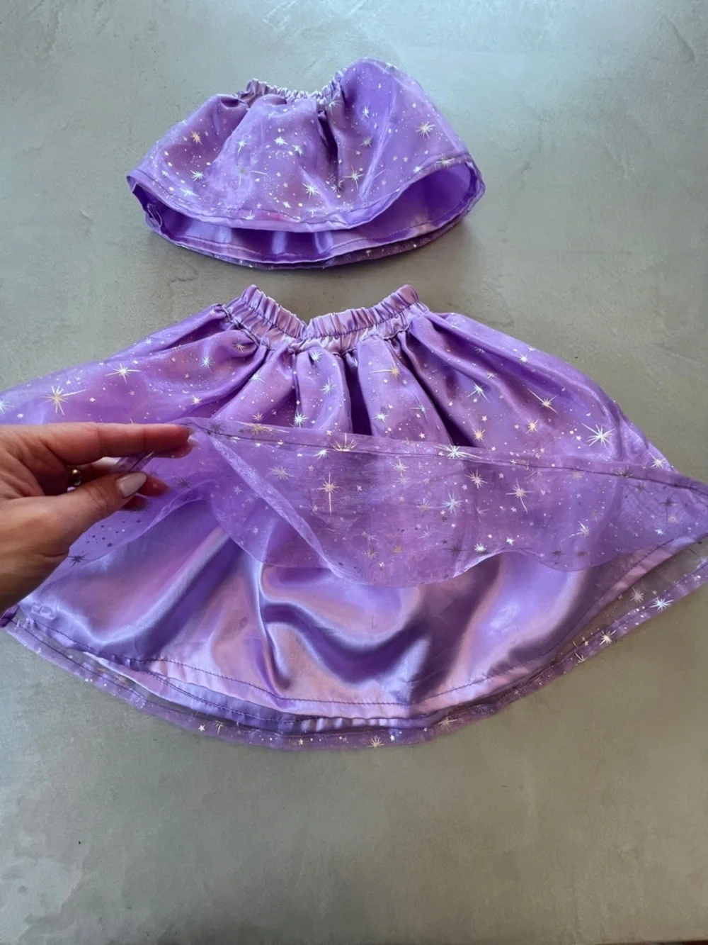 Handmade Baby Toddler Girls Purple Star Skirt with matching Doll Skirt Set